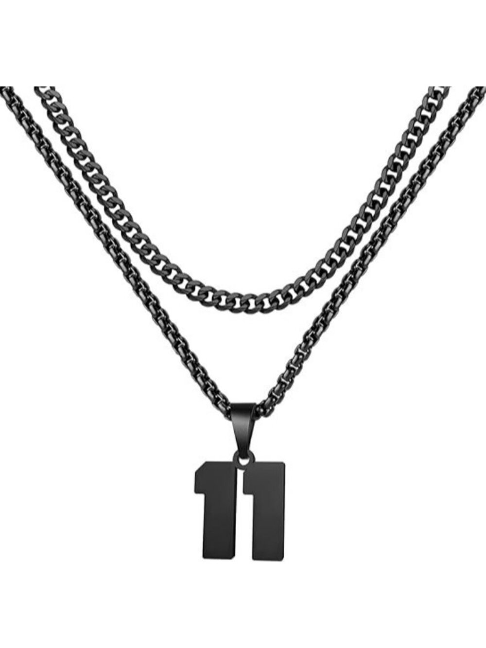 Number 11 Black Jersey Number Layered Cool Sports Necklaces